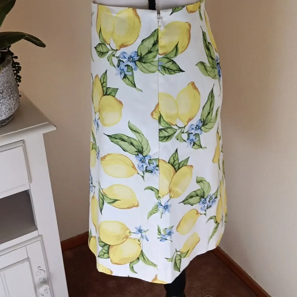 Talbots Petite Yellow Lemon Print Skirt